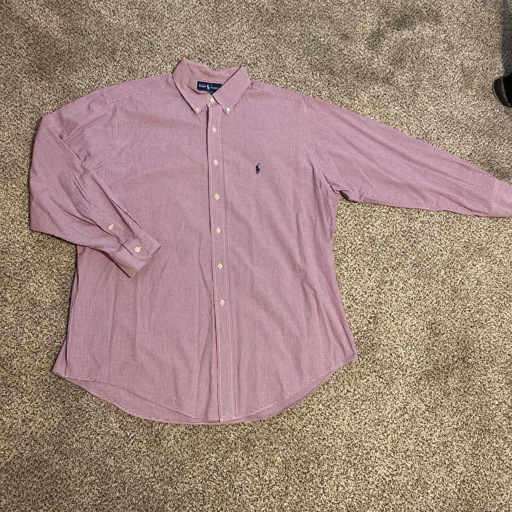 Ralph Lauren Men's Red/Blue Casual Button-Down Shirt Size 17 32/33